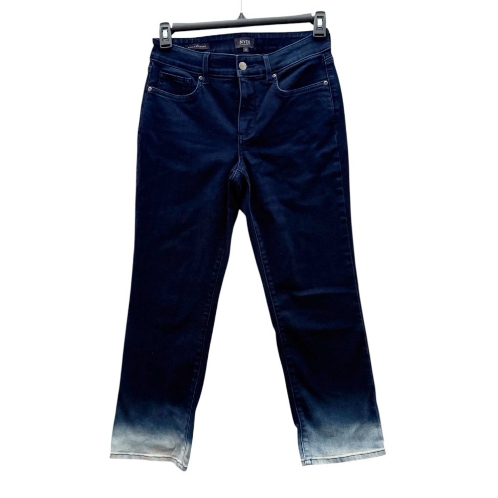 NYDJ Marilyn Dark Wash Dip-Dyed Ombre Straight Leg Jeans Size 6